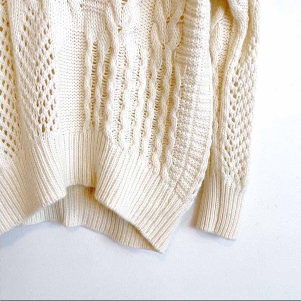 ATHLETA Bedford Chunky Cable Cashmere Wool Turtleneck Sweater – White/Cream, M - Picture 6 of 13